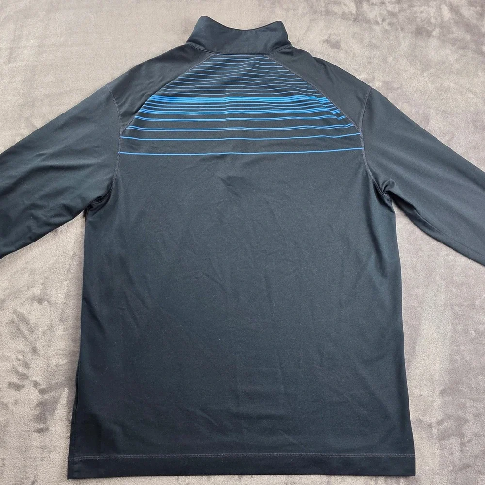 Nike Golf Pullover Men Large Black Blue Striped 1/4 Zip Dri-FIT Long Sleeve‎